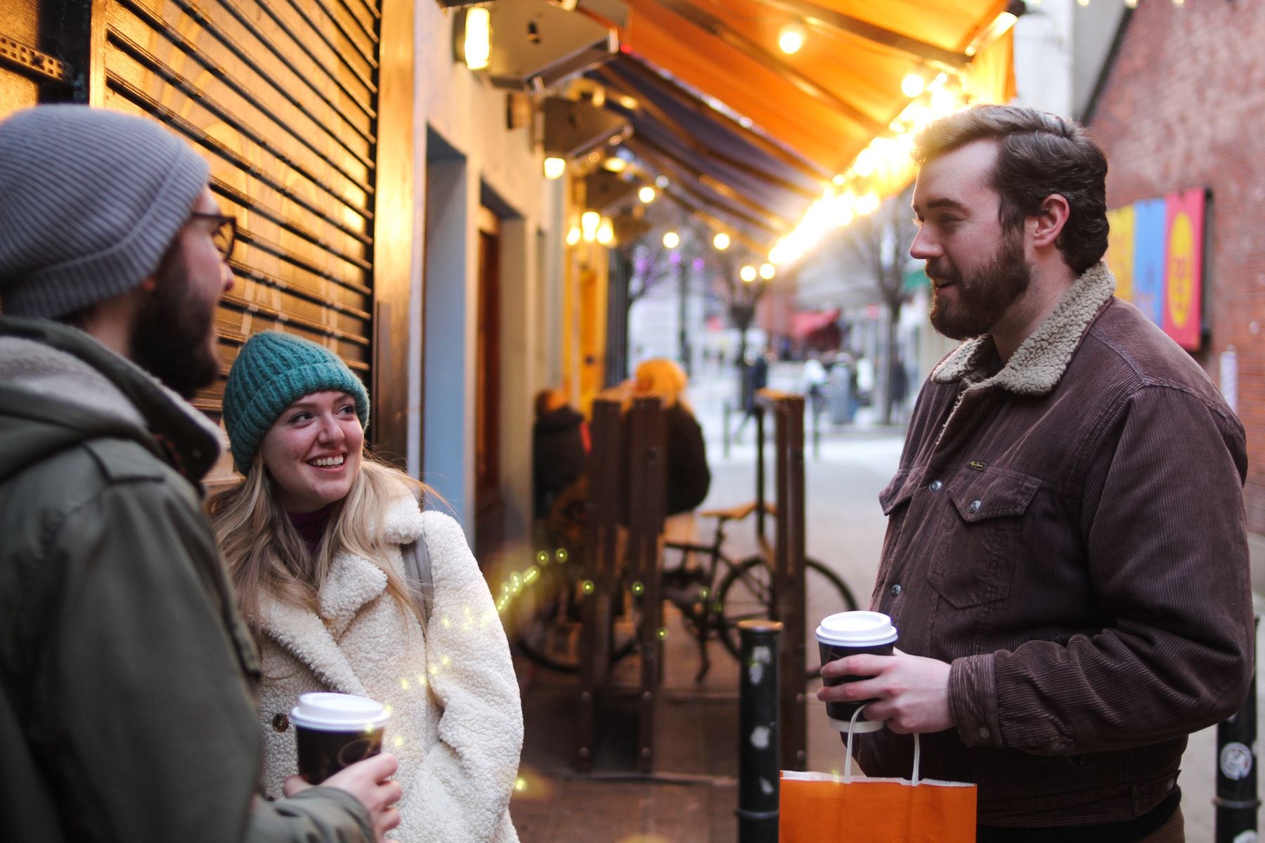 Friends catching up over coffee in Dublin